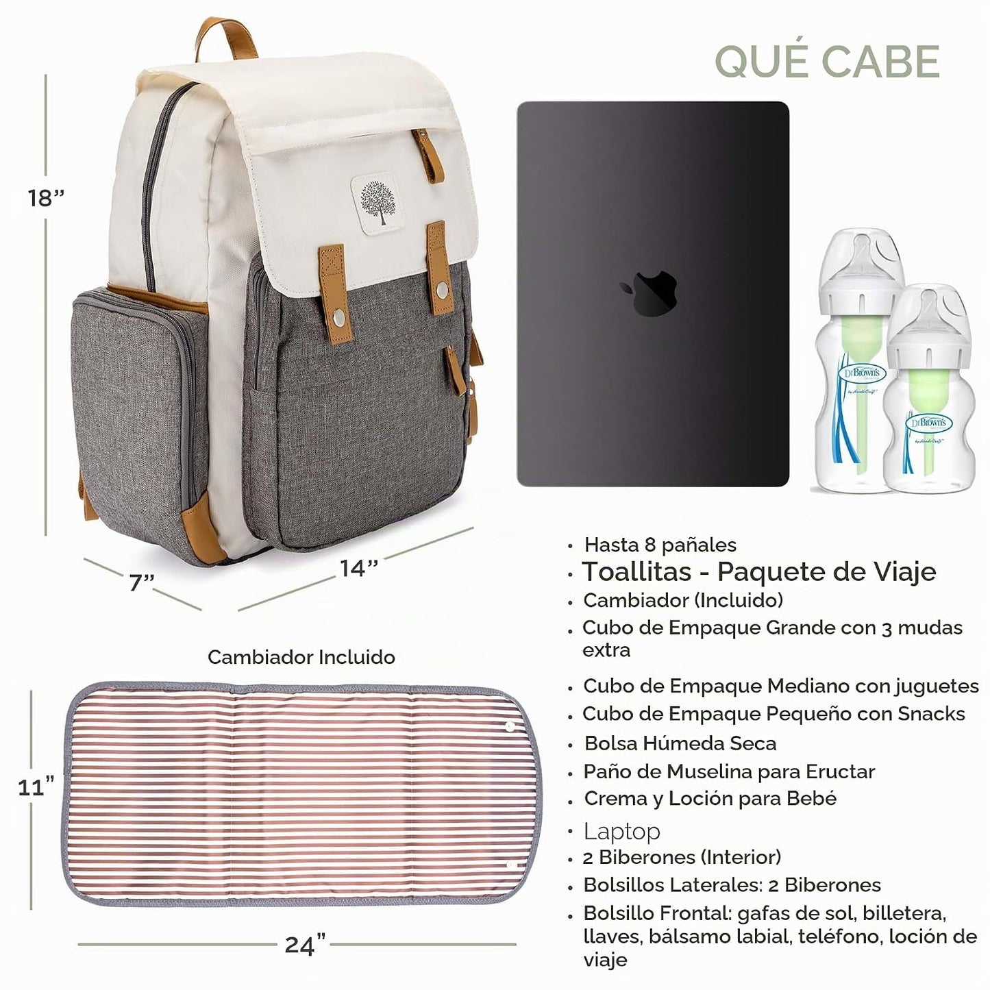 Parker Mochila para Pañales de Bebé - Bolsa de Pañales Grande con B...