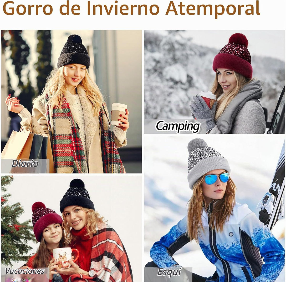 Babalet Gorro de invierno para mujer, de terciopelo, con lentejuela...