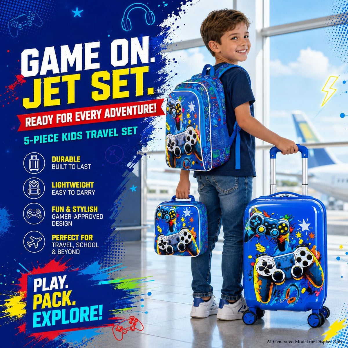 Juego de 5 maletas para niños, aprobado por aerolíneas con ruedas g...