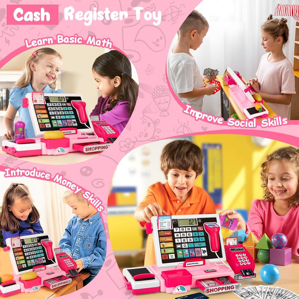 Set de juguete de caja registradora para niños, tienda de juguete p...