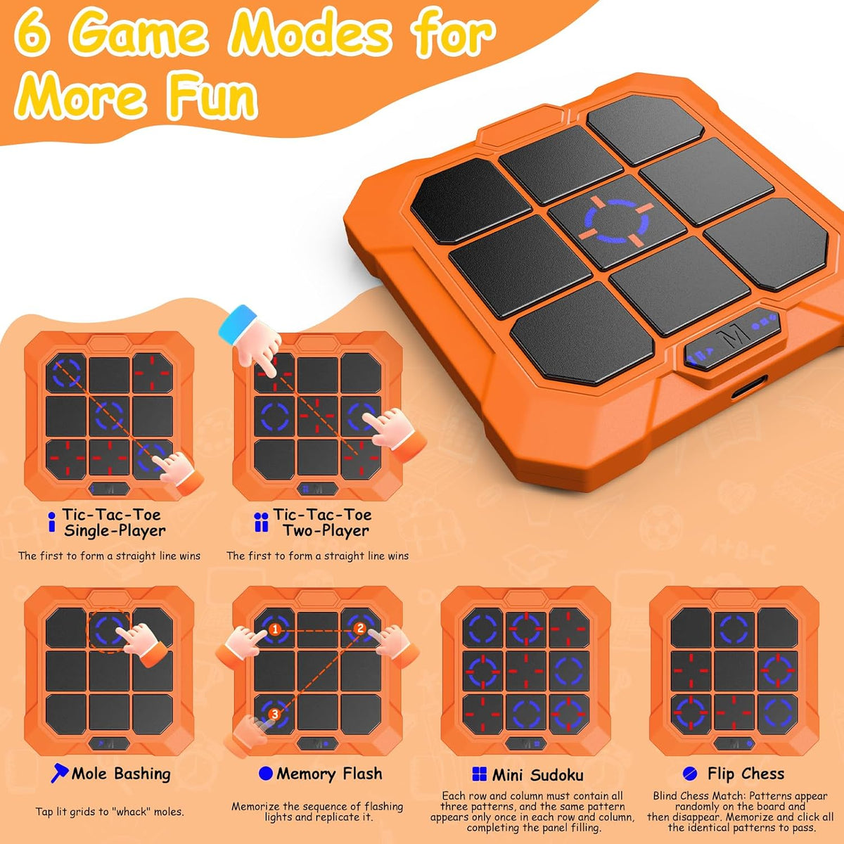 VDPDO Juego de Tic Tac Toe, Juego Electrónico 6 en 1 Tic Tac Toe co...