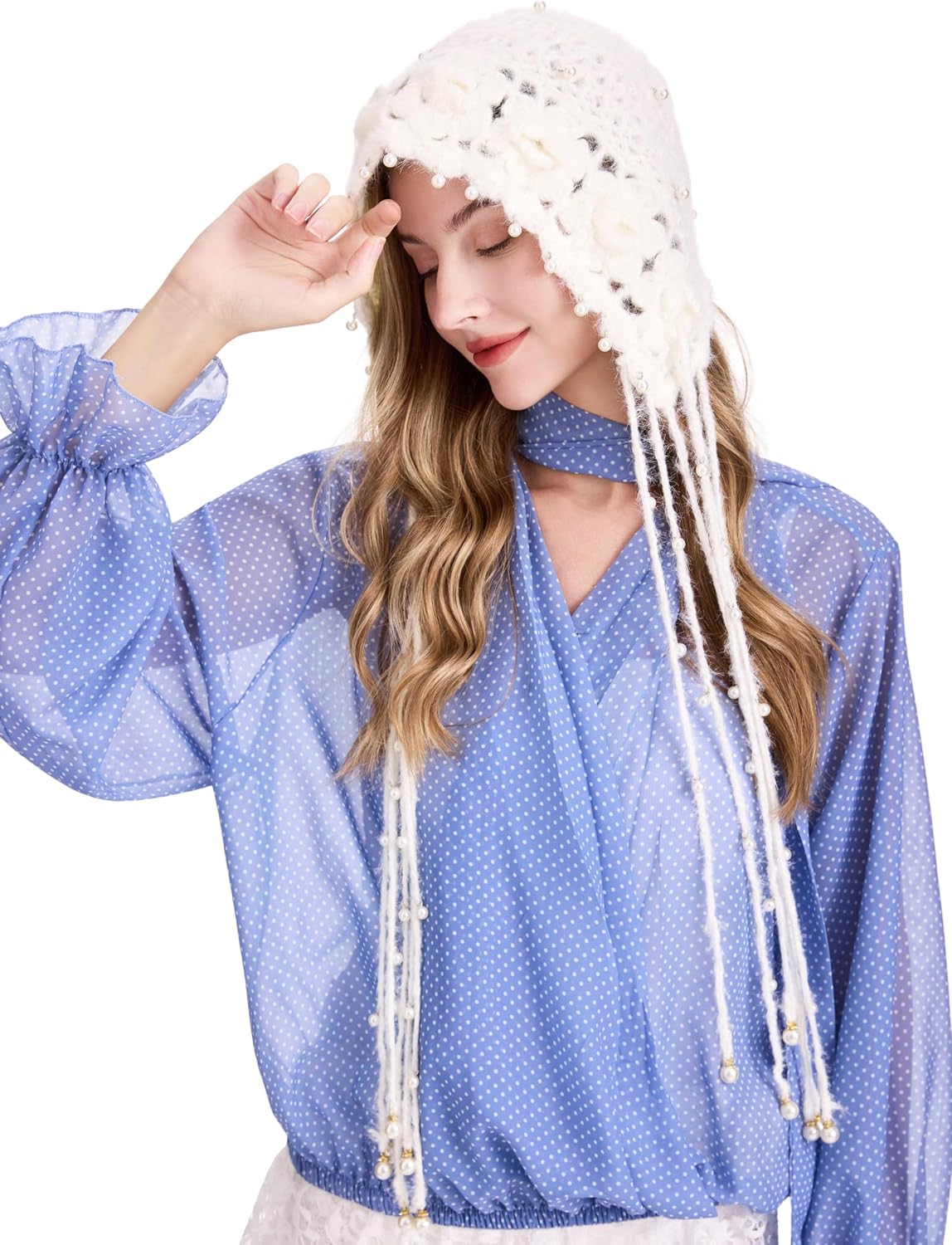 ZLYC Gorro holgado de ganchillo para mujer con borla y textura de c...