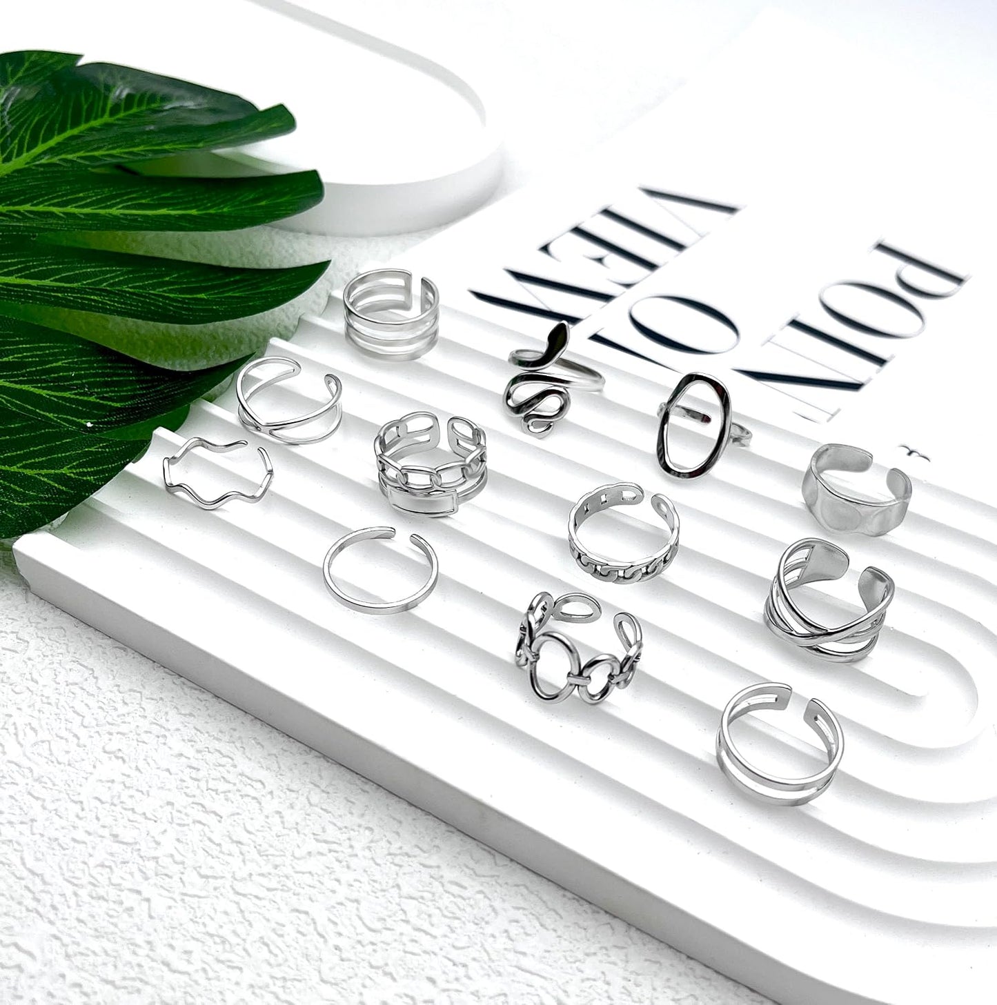 PINCHUAN Juego de 17 anillos de plata para nudillos para mujer, jue...