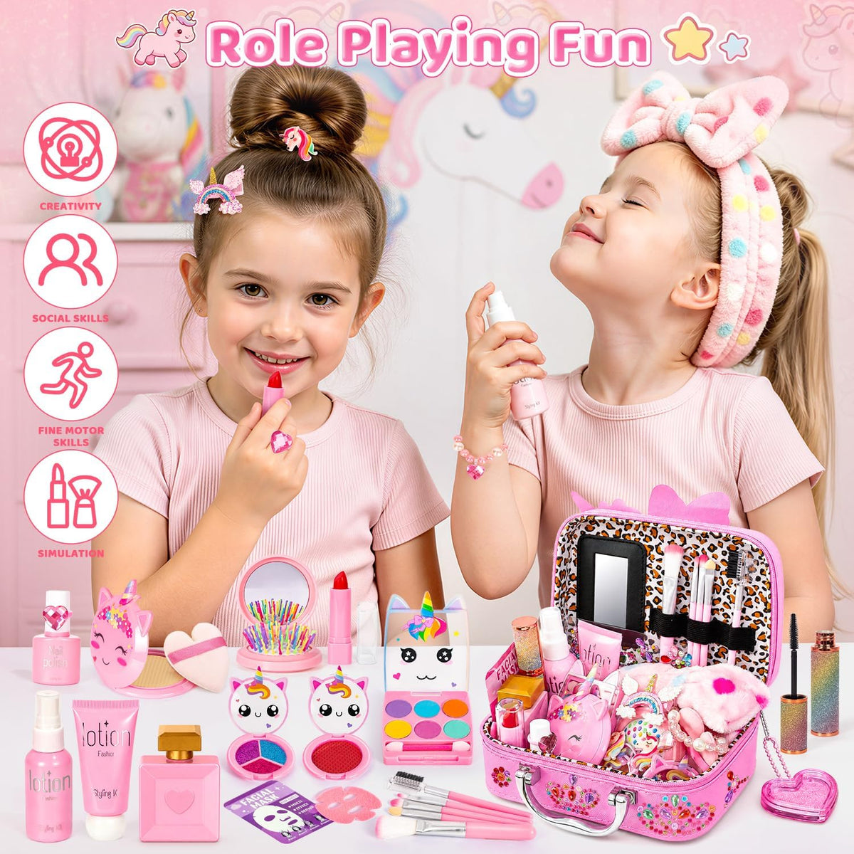 Hoholoop Kids Pretend Set de maquillaje para niños pequeños, maquil...