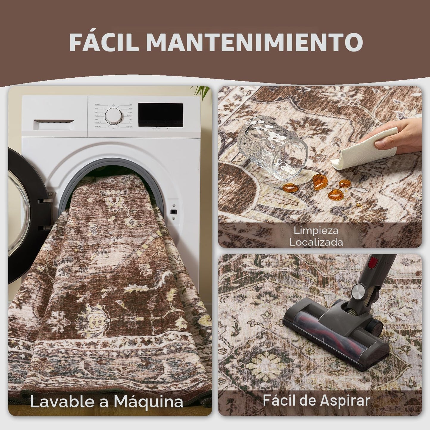 Alfombra lavable marrón de 5 x 7 pulgadas para sala de estar, alfom...