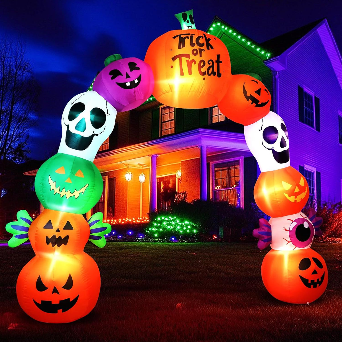 Arco inflable de Halloween de 10 pies, esqueleto de calabaza, decor...