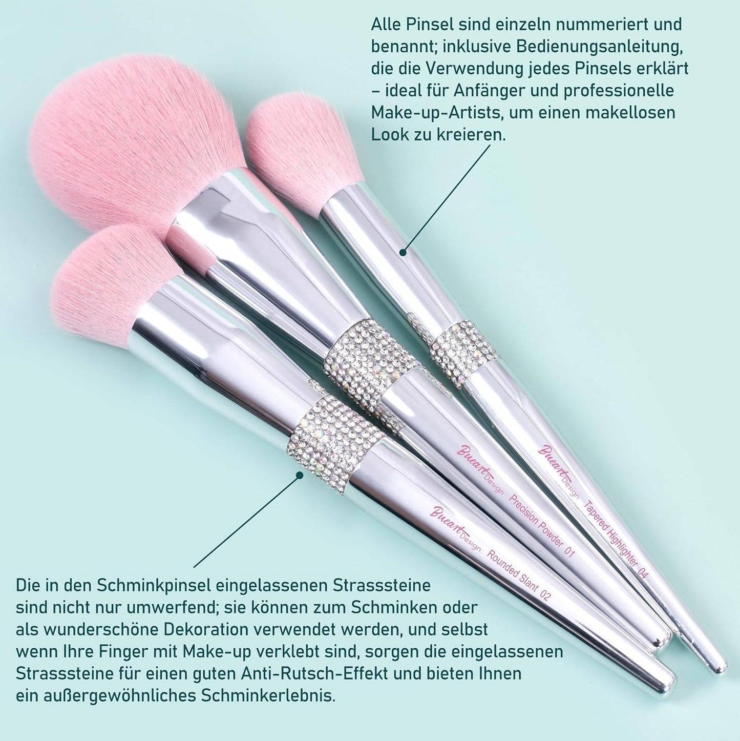 Bueart Design Juego elegante de brochas de maquillaje rosa pálido u...