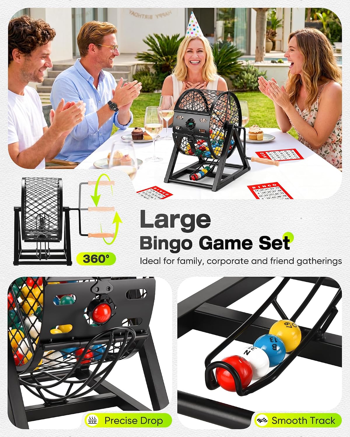 Juego de bingo de lujo grande de 12 pulgadas con jaula, tablero, bo...