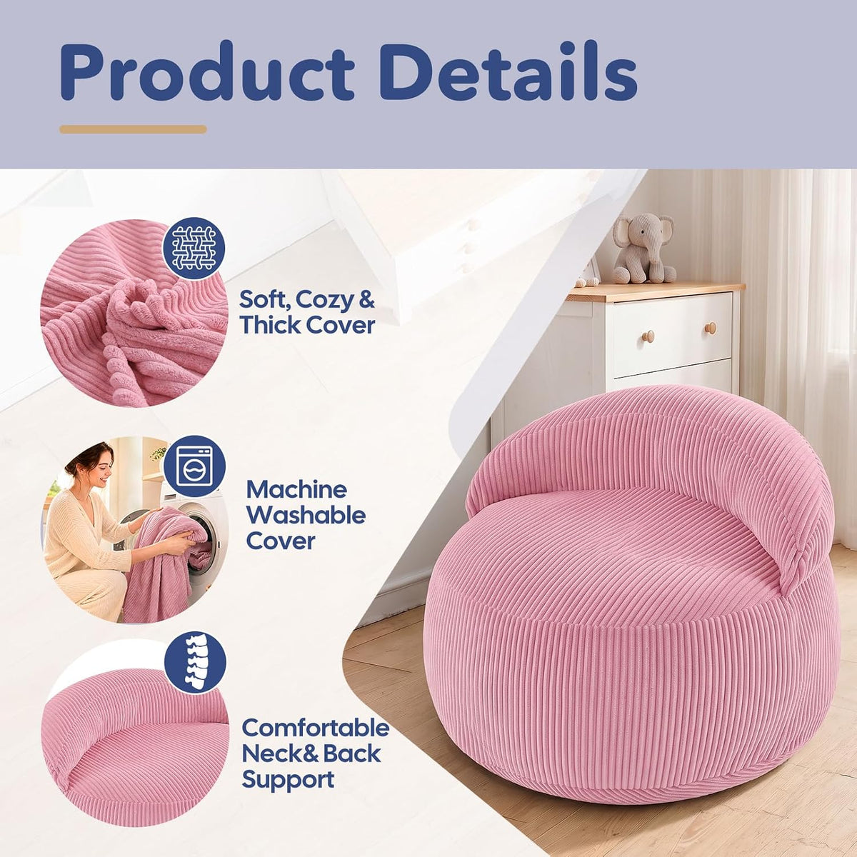 COMAX Puf para niños, cama convertible rosa para niños | Sillón con...