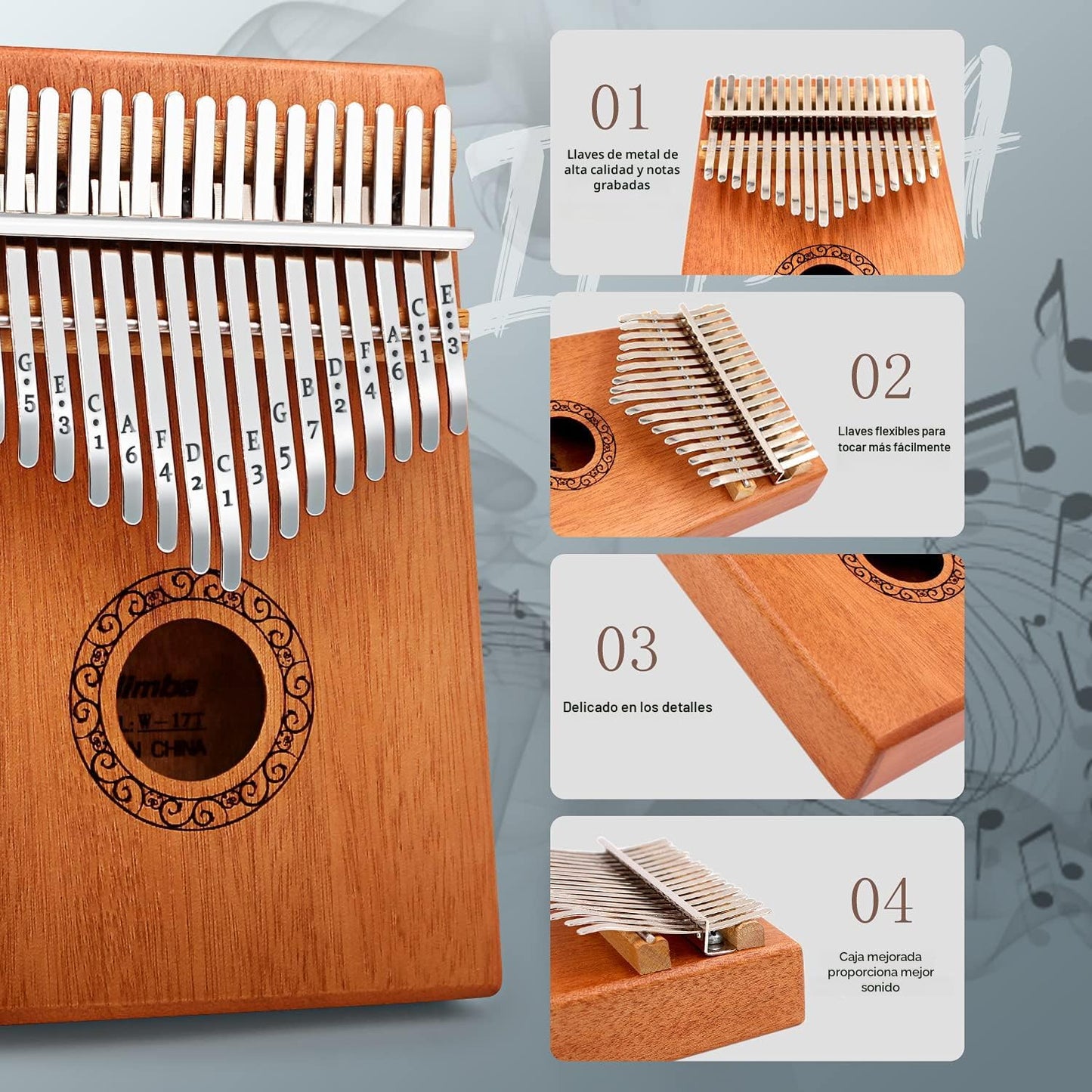YUNDIE - Piano de pulgar Kalimba, portátil de 17 teclas con martill...