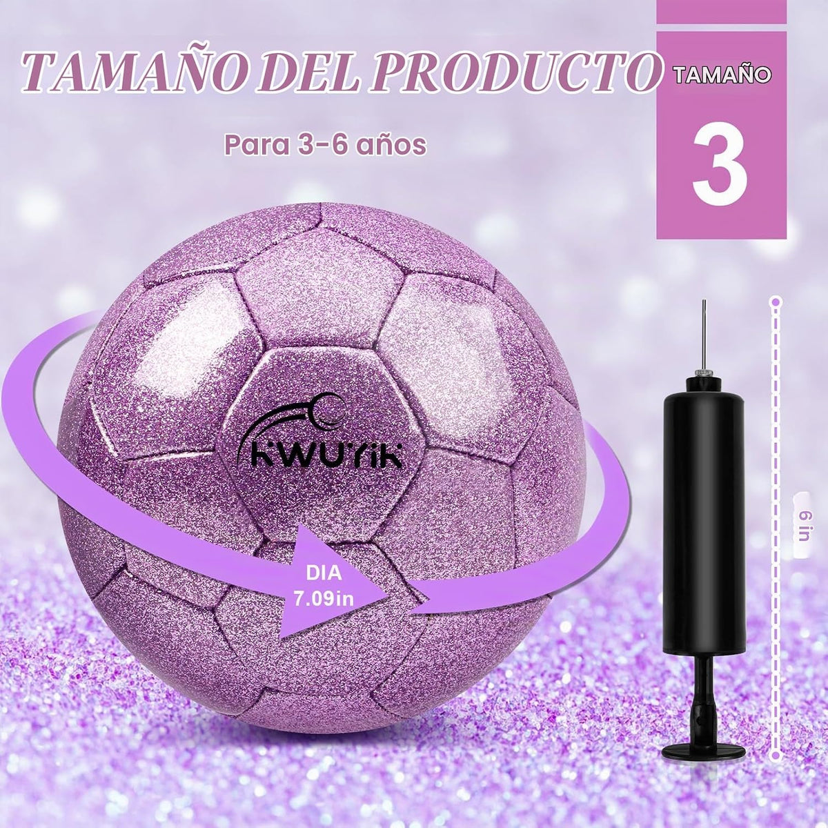 OKWUYiK Balón de fútbol de talla 3, 4, 5, con purpurina rosa, dorad...