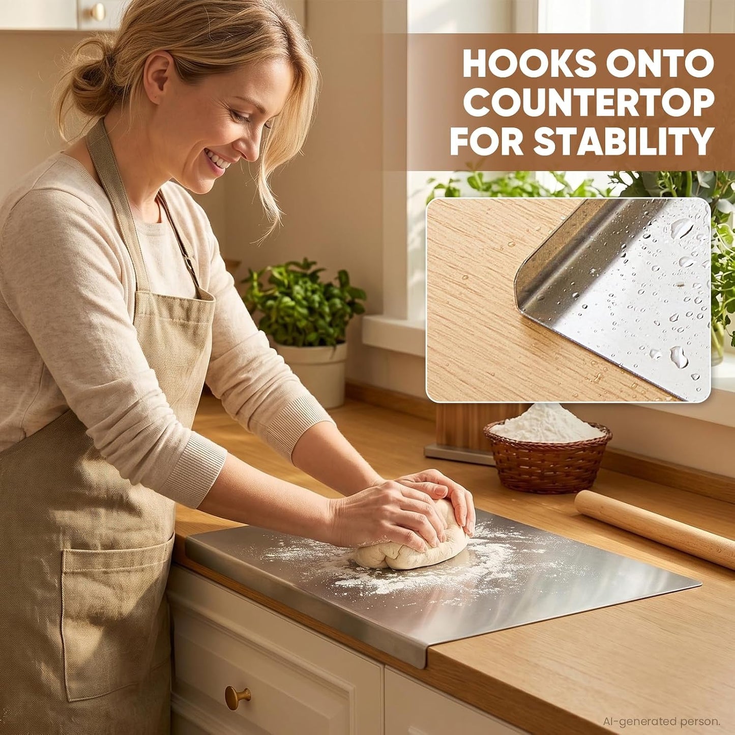 Sakerplus Tabla de cortar de cocina de acero inoxidable con labio,...
