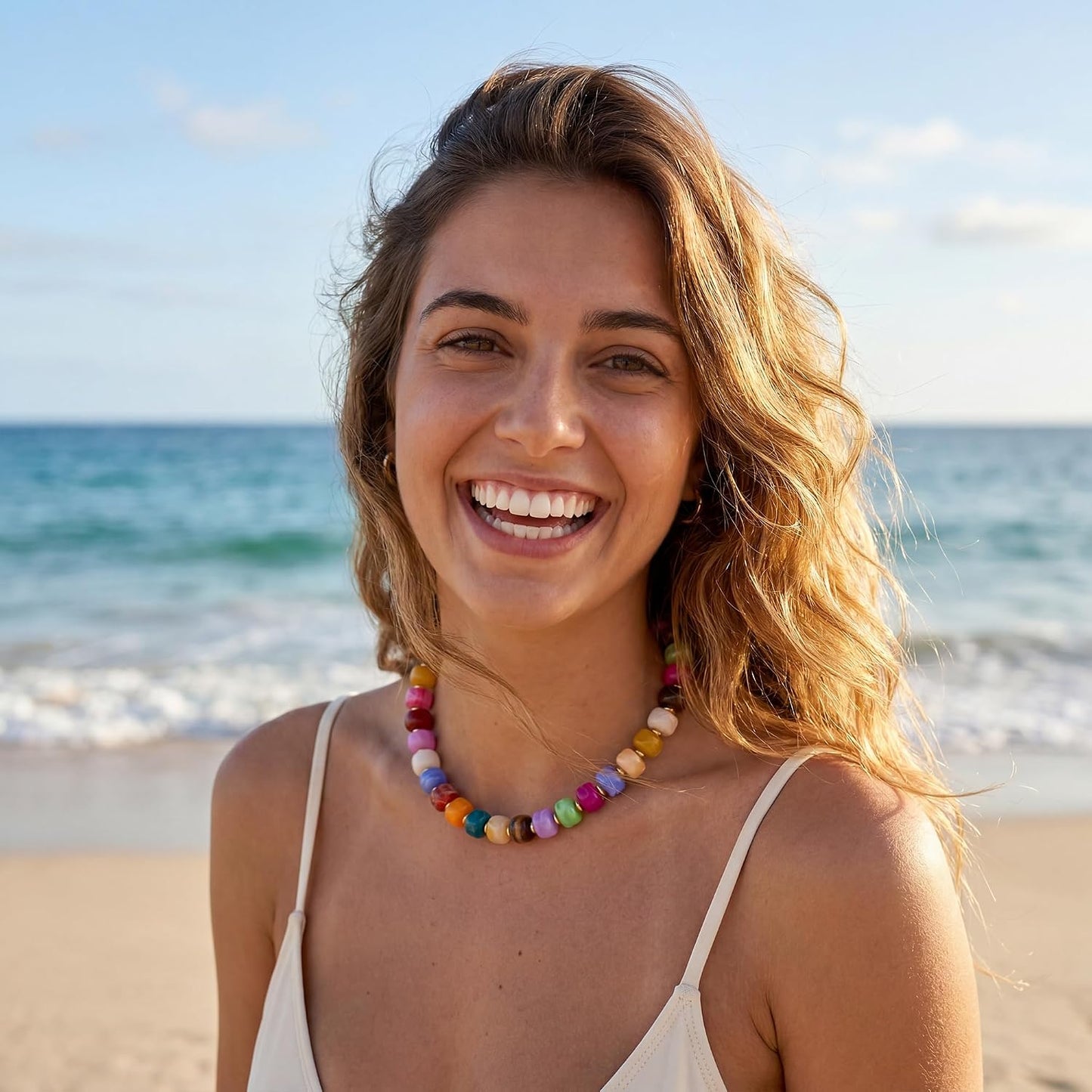POPLOPP Collares de cuentas gruesas para mujer, gargantilla de cuen...