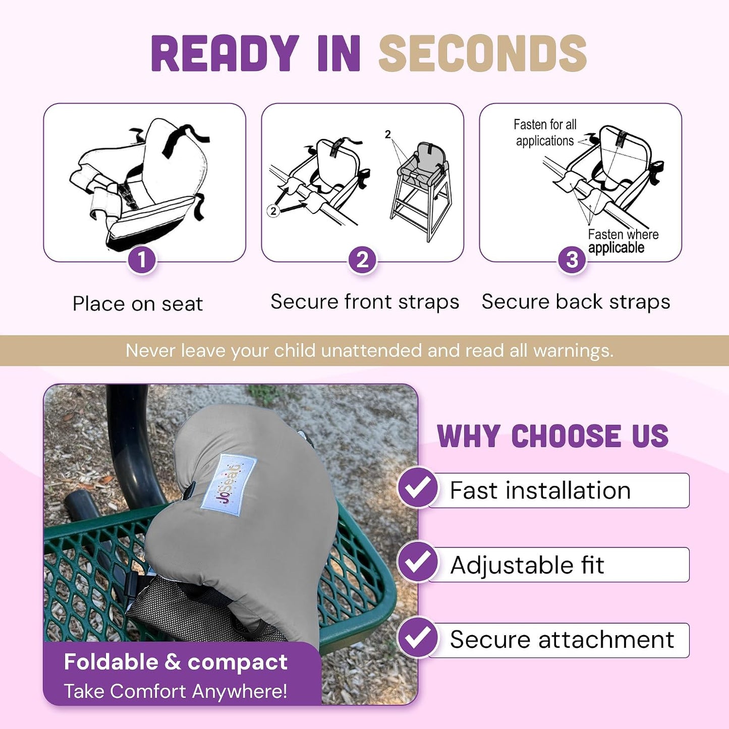 JoSeat Funda de asiento para bebé, nubes grises | Protector de asie...