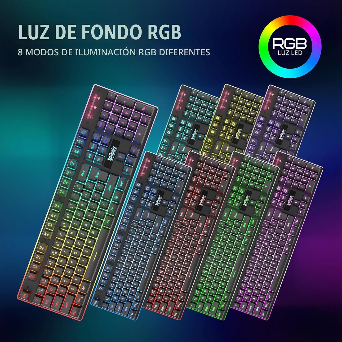 Combo de teclado y mouse inalámbrico para juegos RedThunder K10, ba...