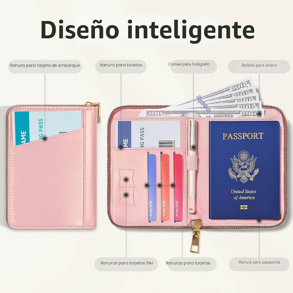 Forvencer Funda para pasaporte con cierre de cremallera seguro, car...