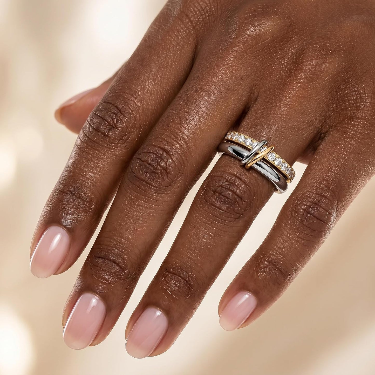 PDWZNBA Anillos apilables chapados en oro de 18 quilates para mujer...