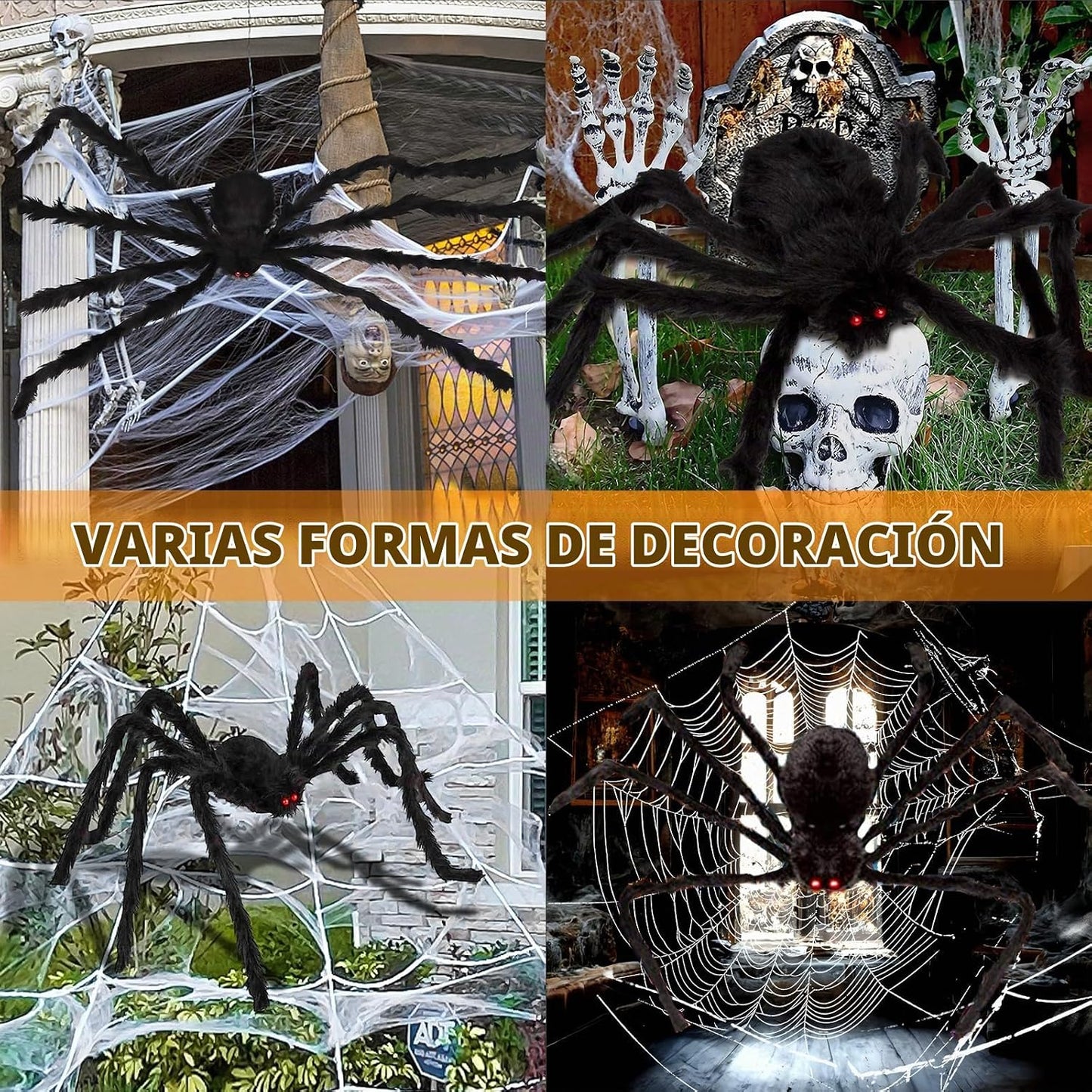 Decoraciones de Halloween al aire libre, 200 luces LED de telaraña...