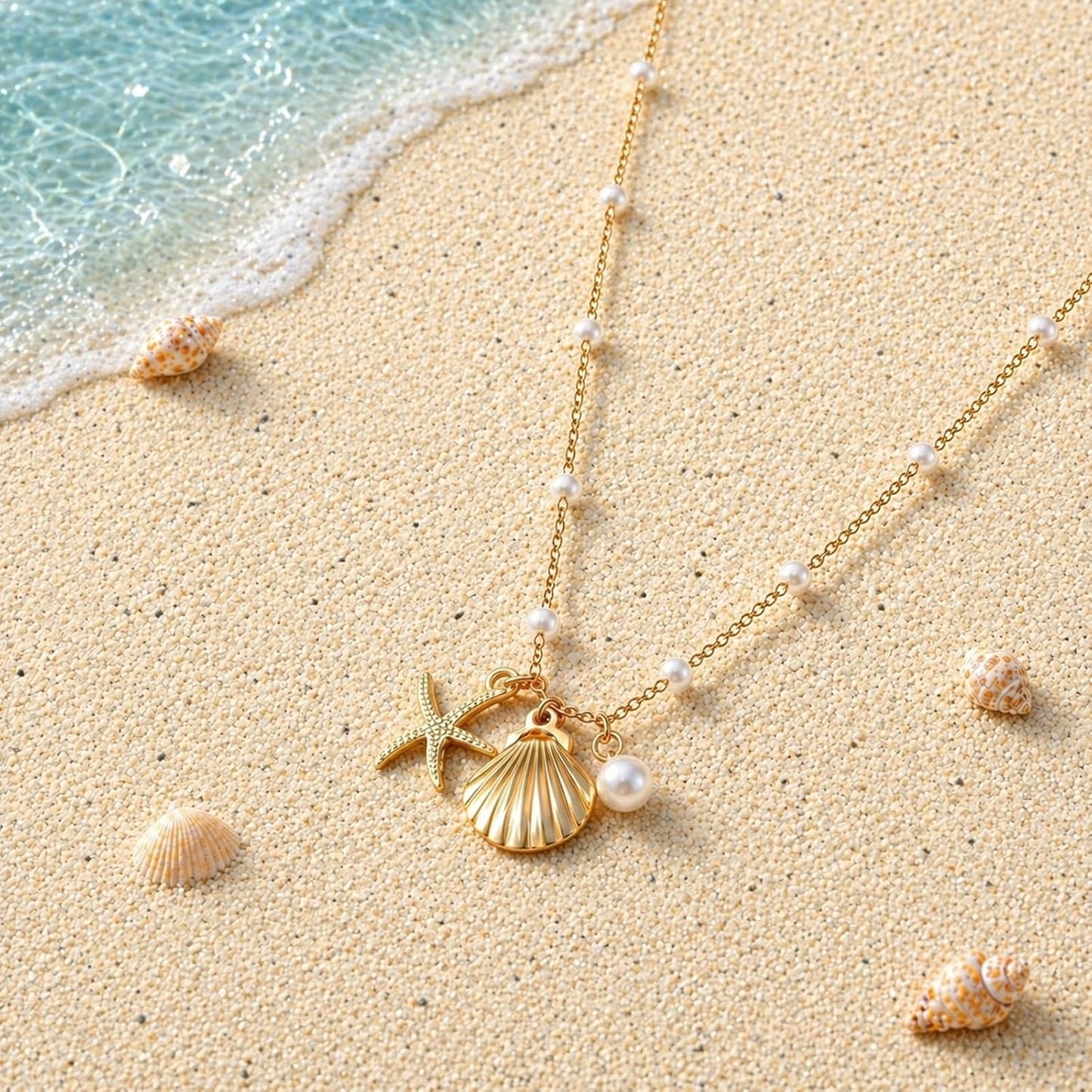 Collar de estrella de mar de playa de verano en capas para mujer, n...