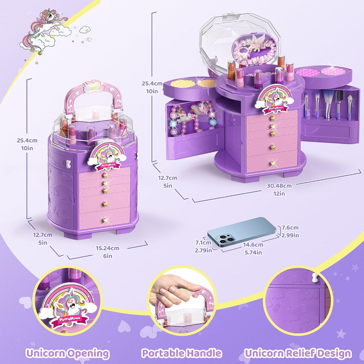 PERRYHOME Juego de Maquillaje para Niñas, 63 Piezas Lavable No Tóxi...