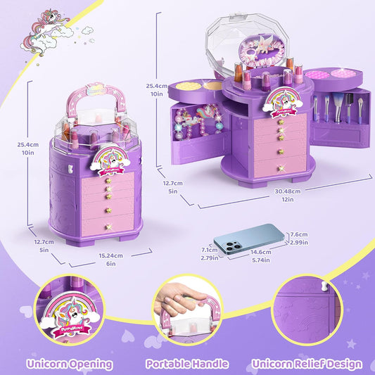 PERRYHOME Juego de Maquillaje para Niñas, 63 Piezas Lavable No Tóxi...