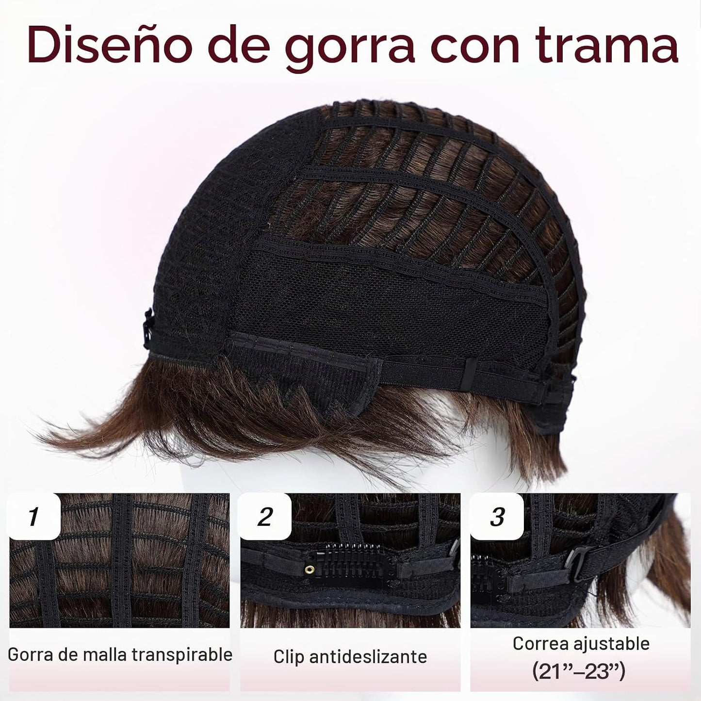 EMMOR Peluca Corta de Cabello Humano Marrón Mezclado para Mujeres B...