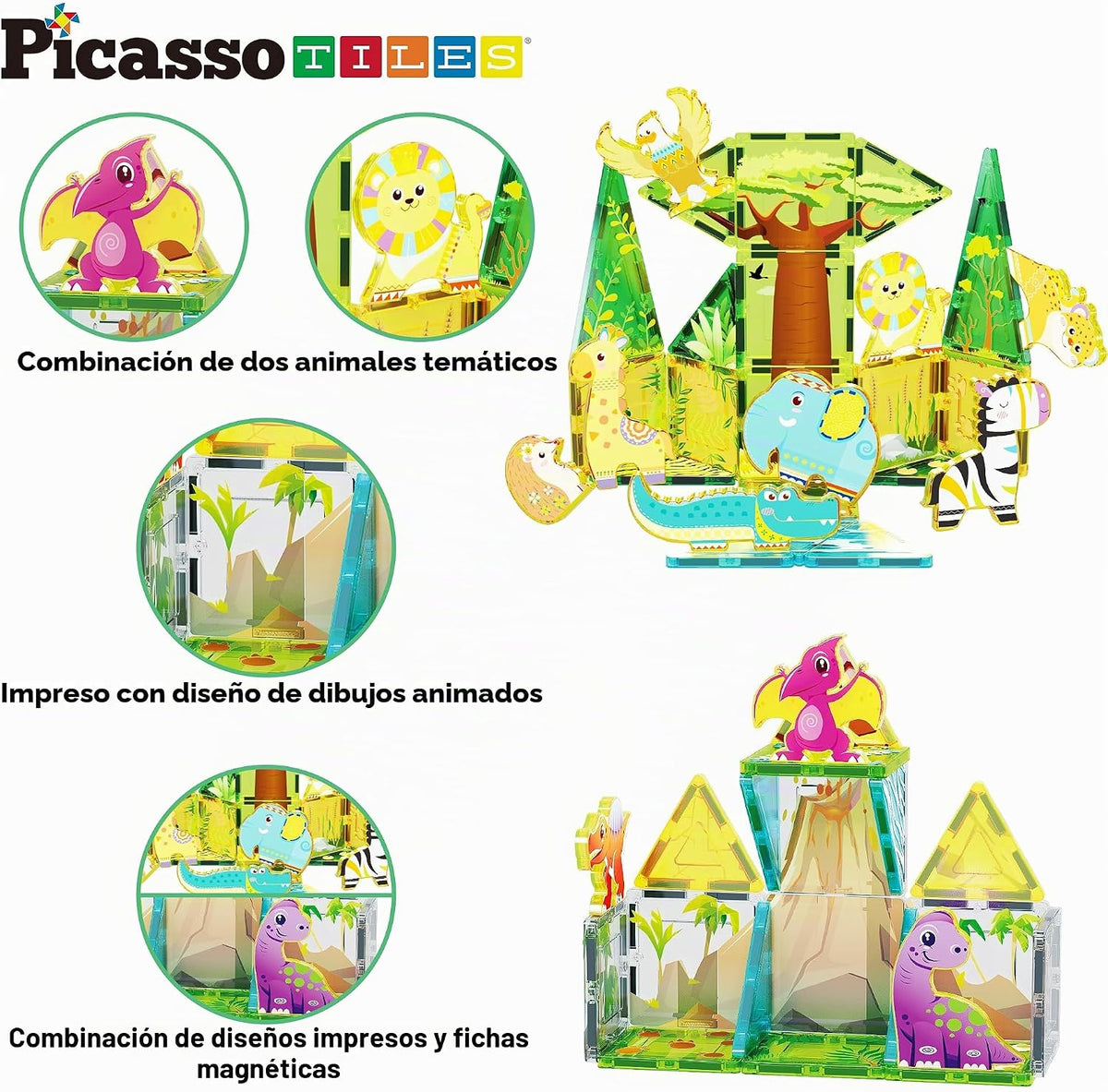 PicassoTiles PTQ28 - Juego de azulejos magnéticos, bloques de const...