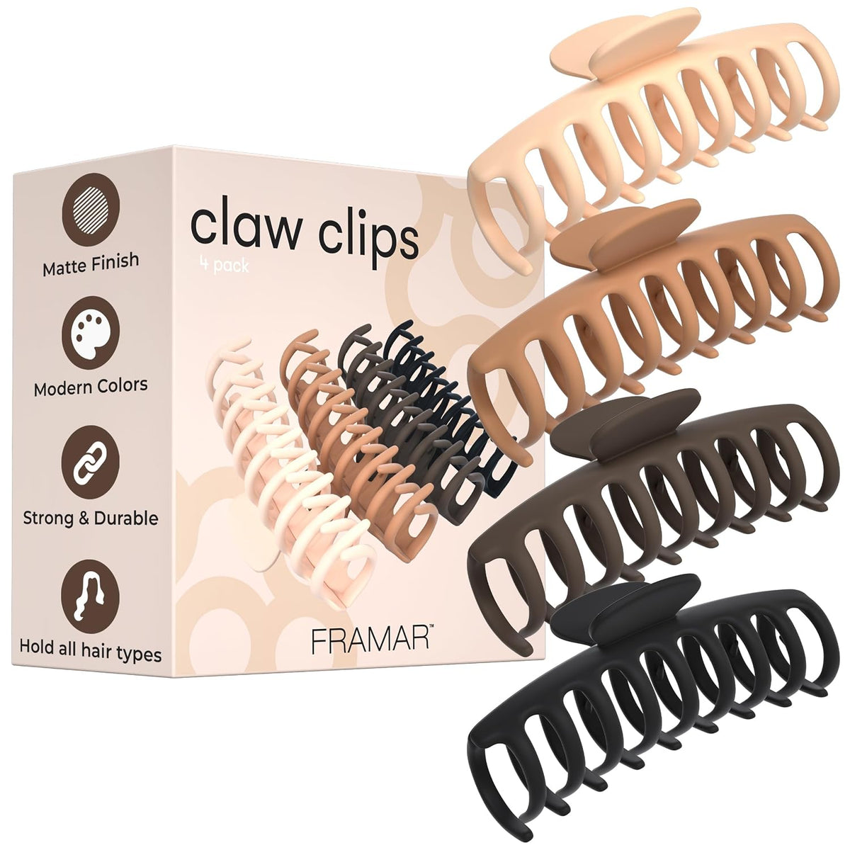 FRAMAR Pinzas de garra extra grandes para cabello grueso \u2013 Paq...