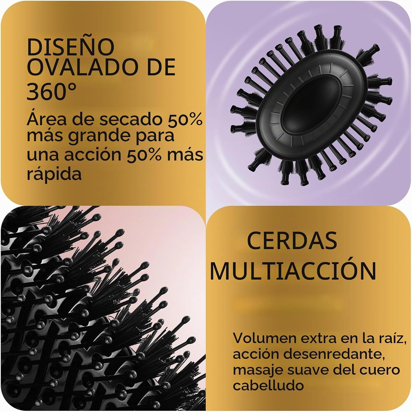 Cepillo secador de pelo profesional, secador y voluminizador dorado...
