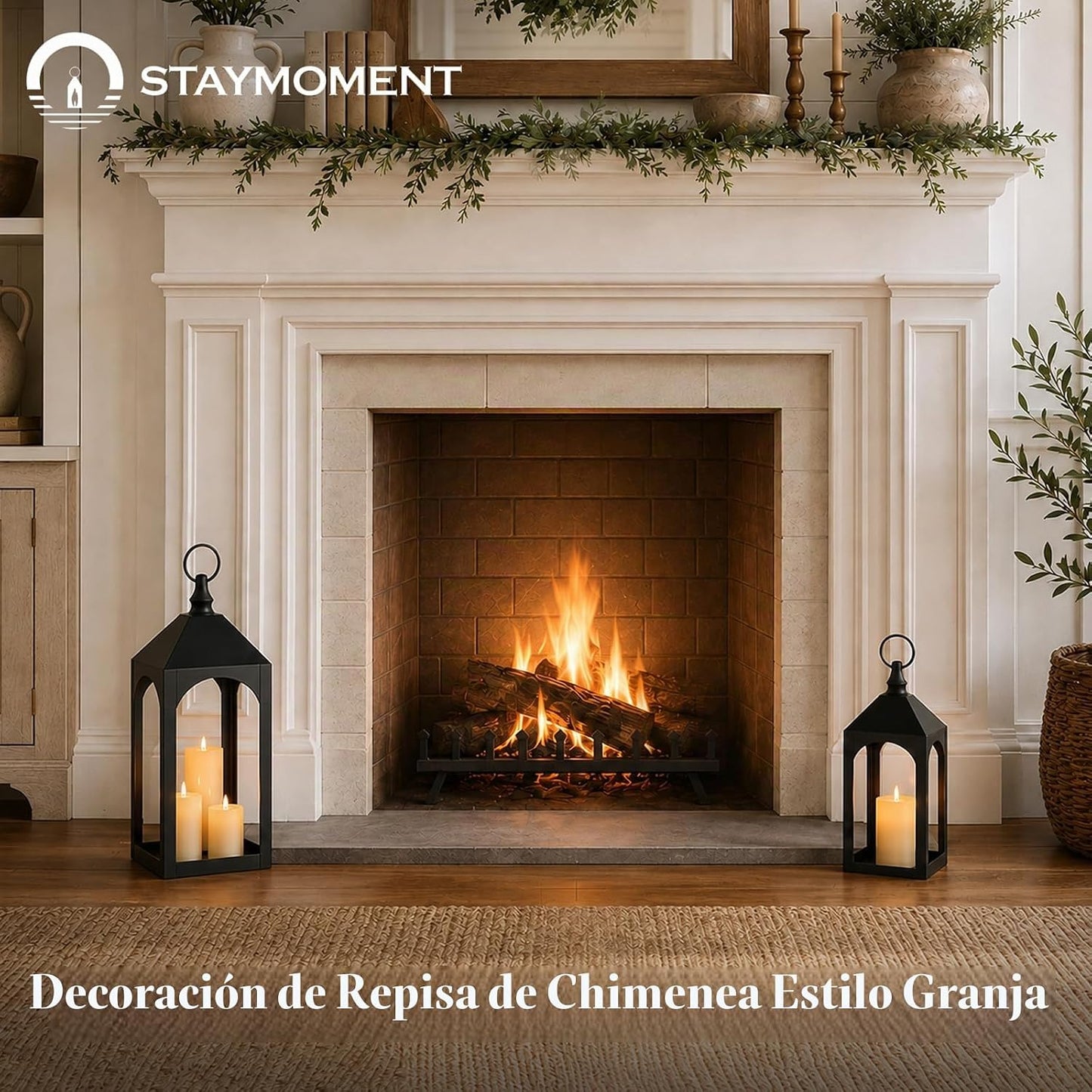 Staymoment Farol de metal negro para exteriores de 17 y 11 pulgadas...