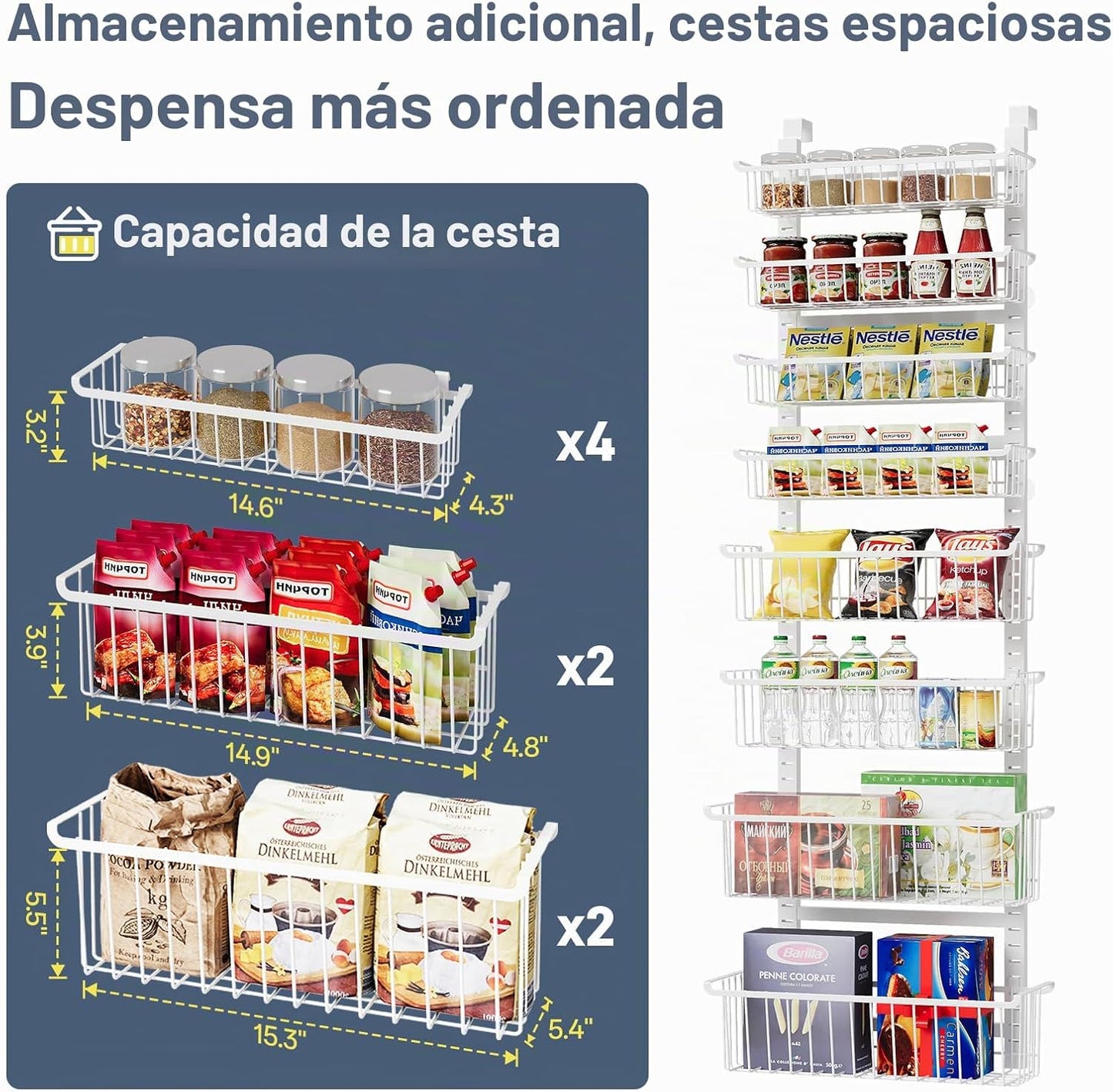 Organizador de despensa sobre la puerta, organizador de 8 niveles s...