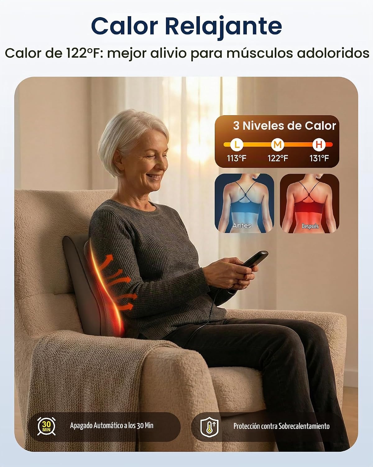 COMFIER Masajeador de espalda Shiatsu con calor y vibración, masaje...
