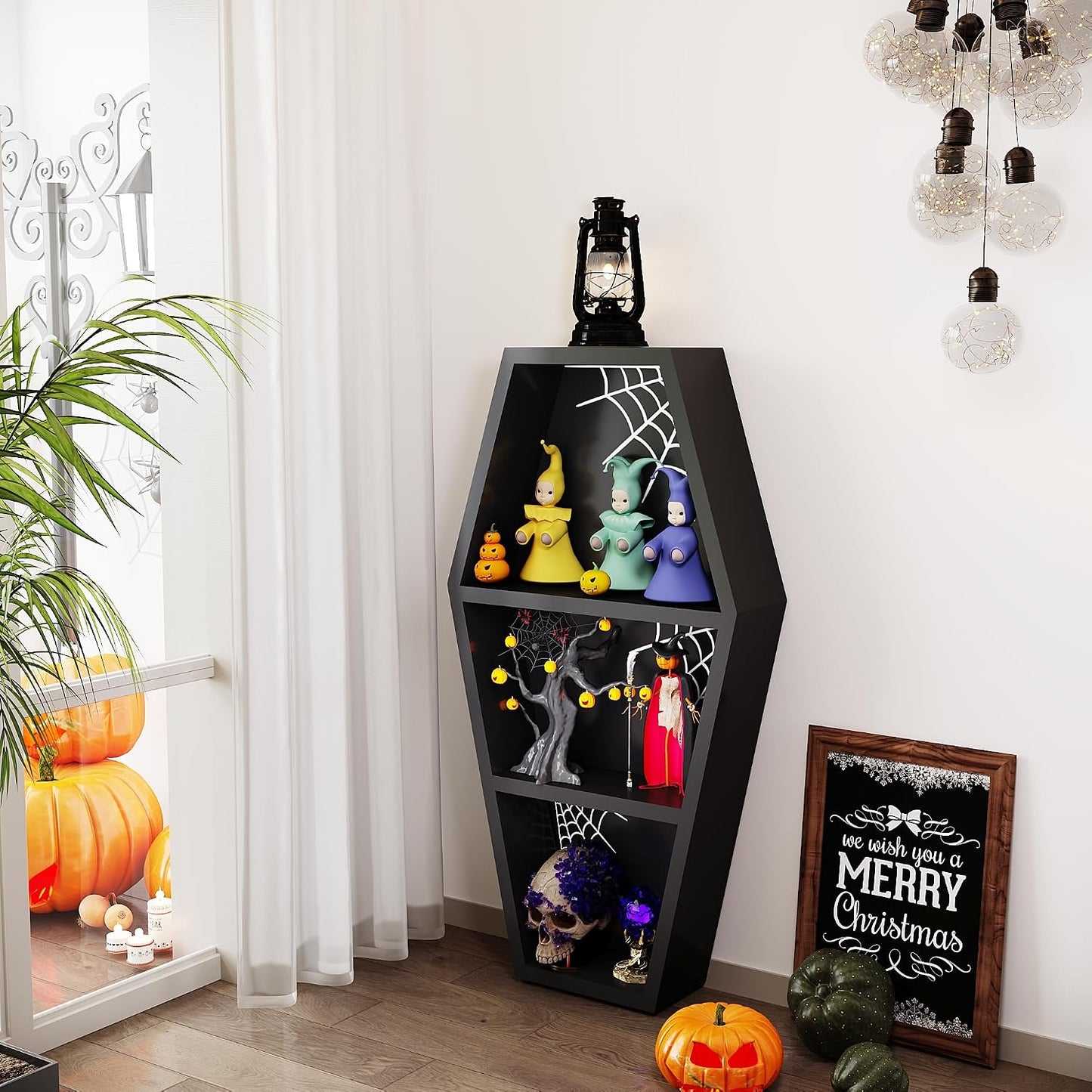 LUPWNEKA Estantería gótica de ataúd de Halloween de 24 pulgadas con...