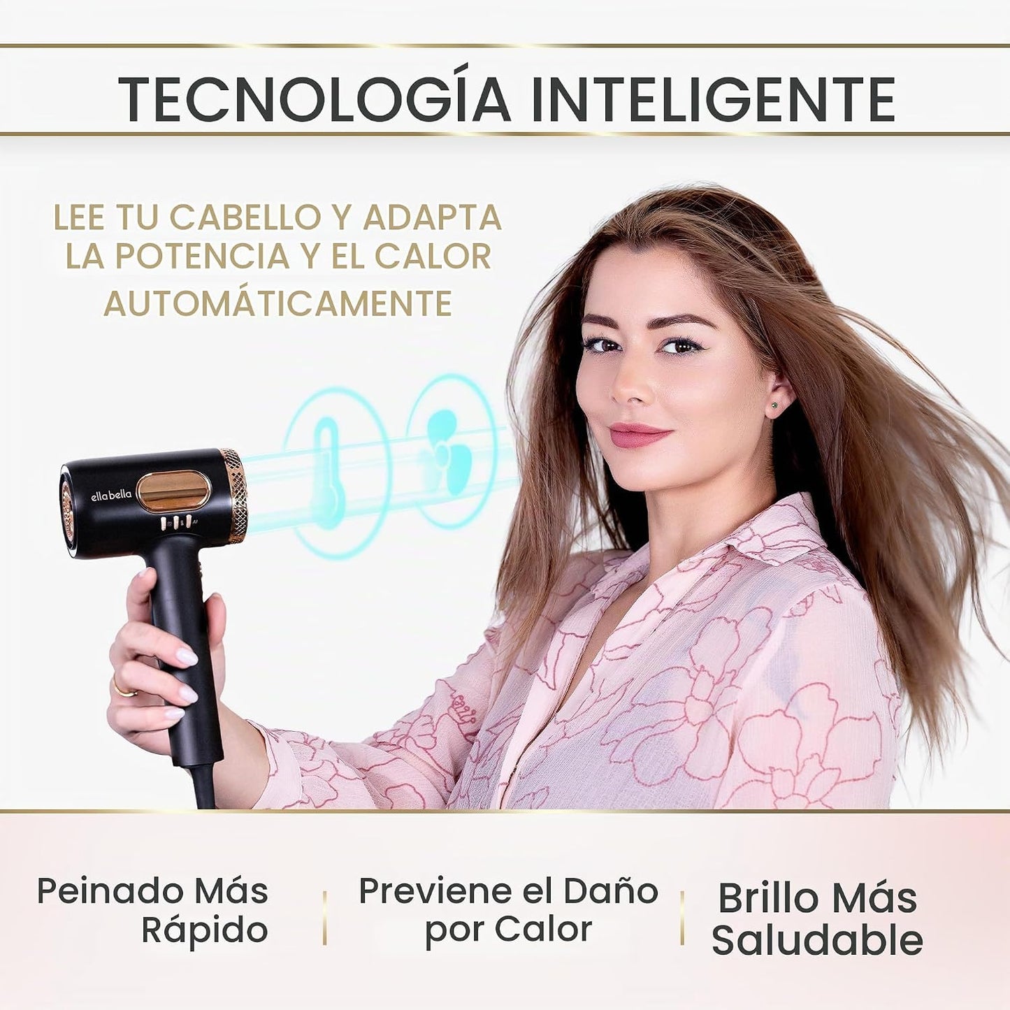 ELLA BELLA® Secador de pelo profesional de plasma inteligente con d...