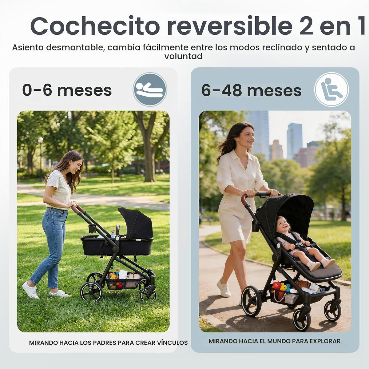 Leooy Cochecito de bebé 2-1, cochecito compacto para recién nacido...