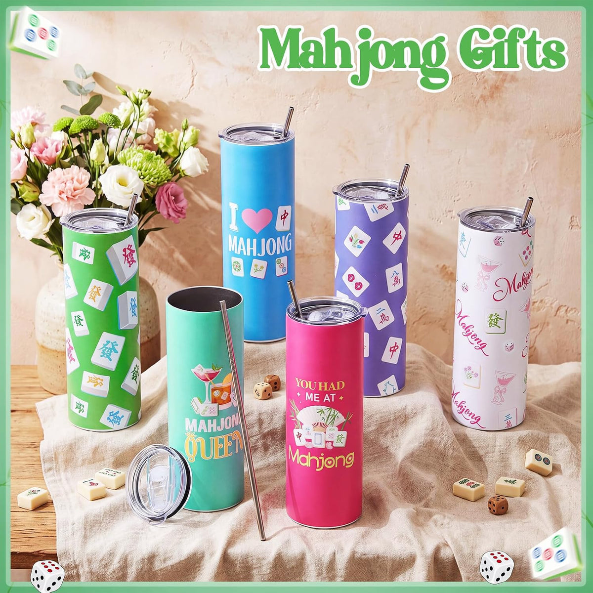 Hsei Paquete de 6 vasos Mahjong de 20 onzas, regalos de Mahjong par...