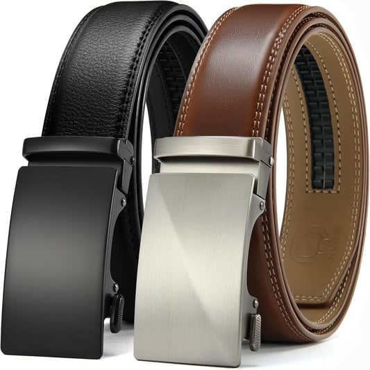 CHAOREN Cinturón de trinquete de cuero para hombre, 2 paquetes - Aj...