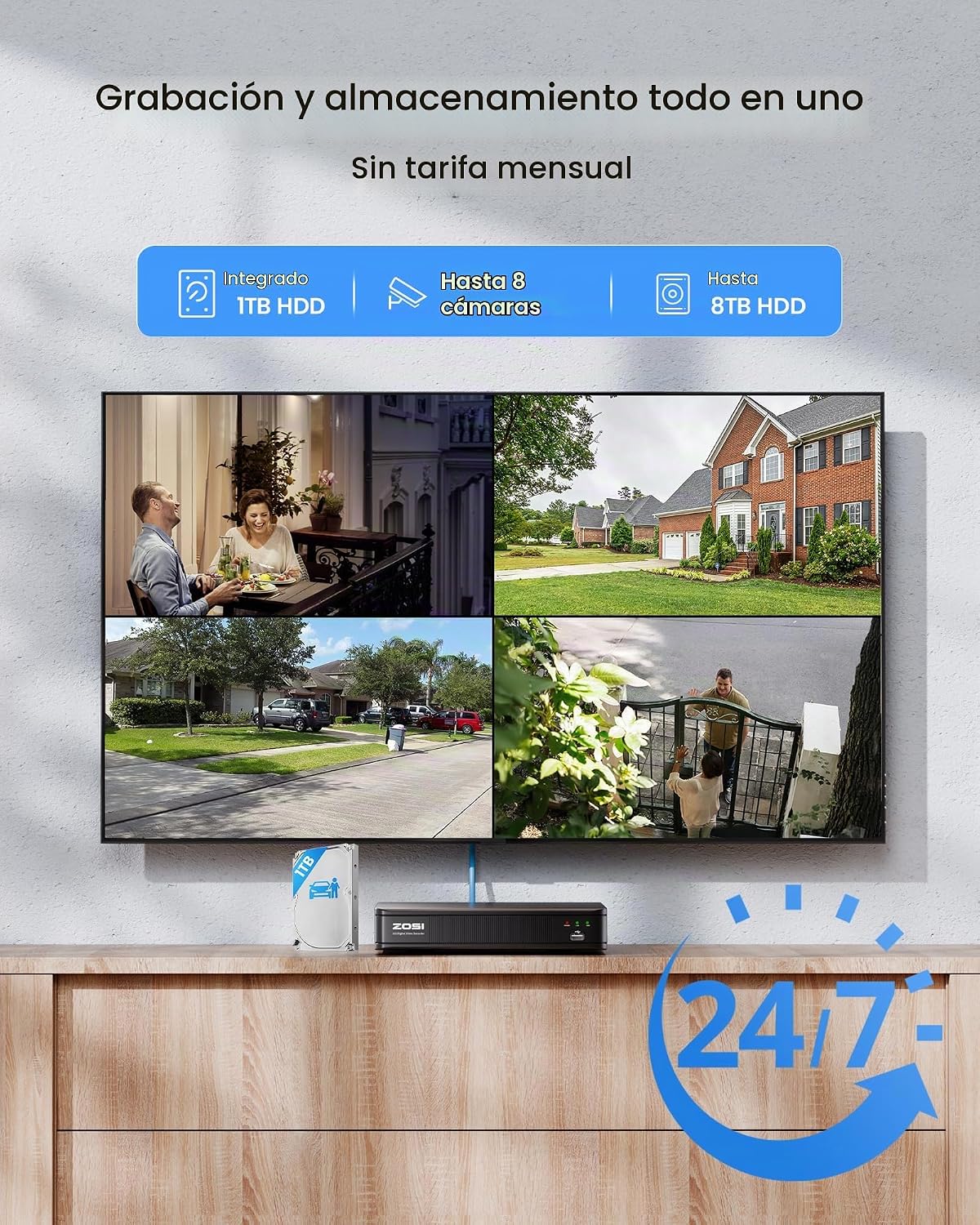 ZOSI H.265+ 5MP 3K Lite 8 canales CCTV DVR grabadora, detección de...