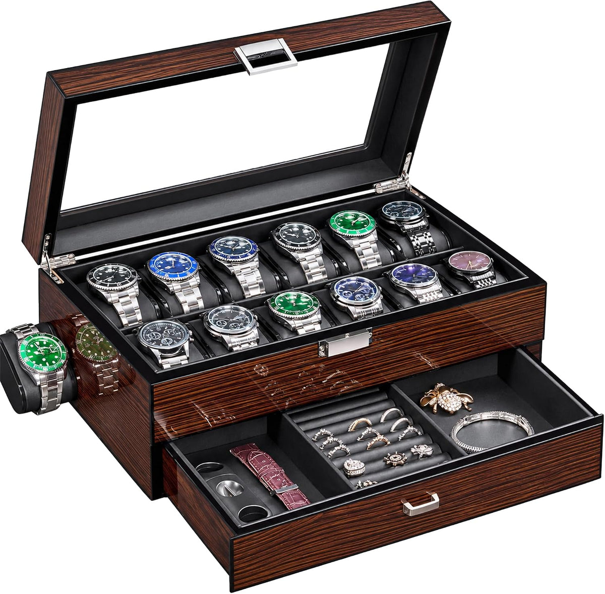BEWISHOME Estuche de reloj de alta gama, caja de reloj de 12 ranura...