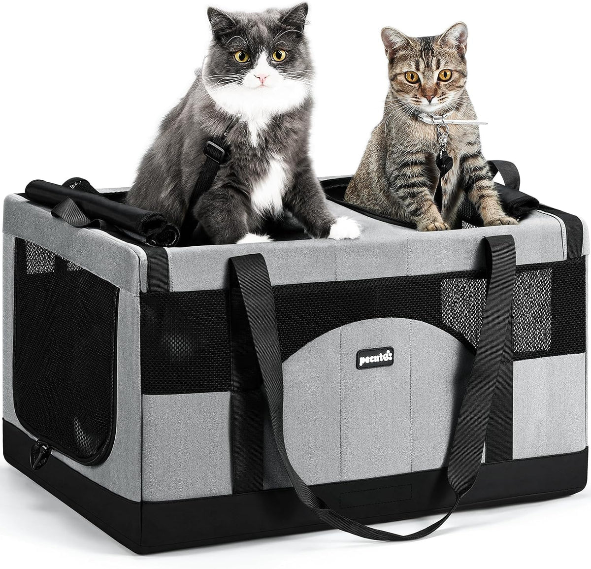 Pecute Transportador grande para gatos, suave doble jaula para masc...