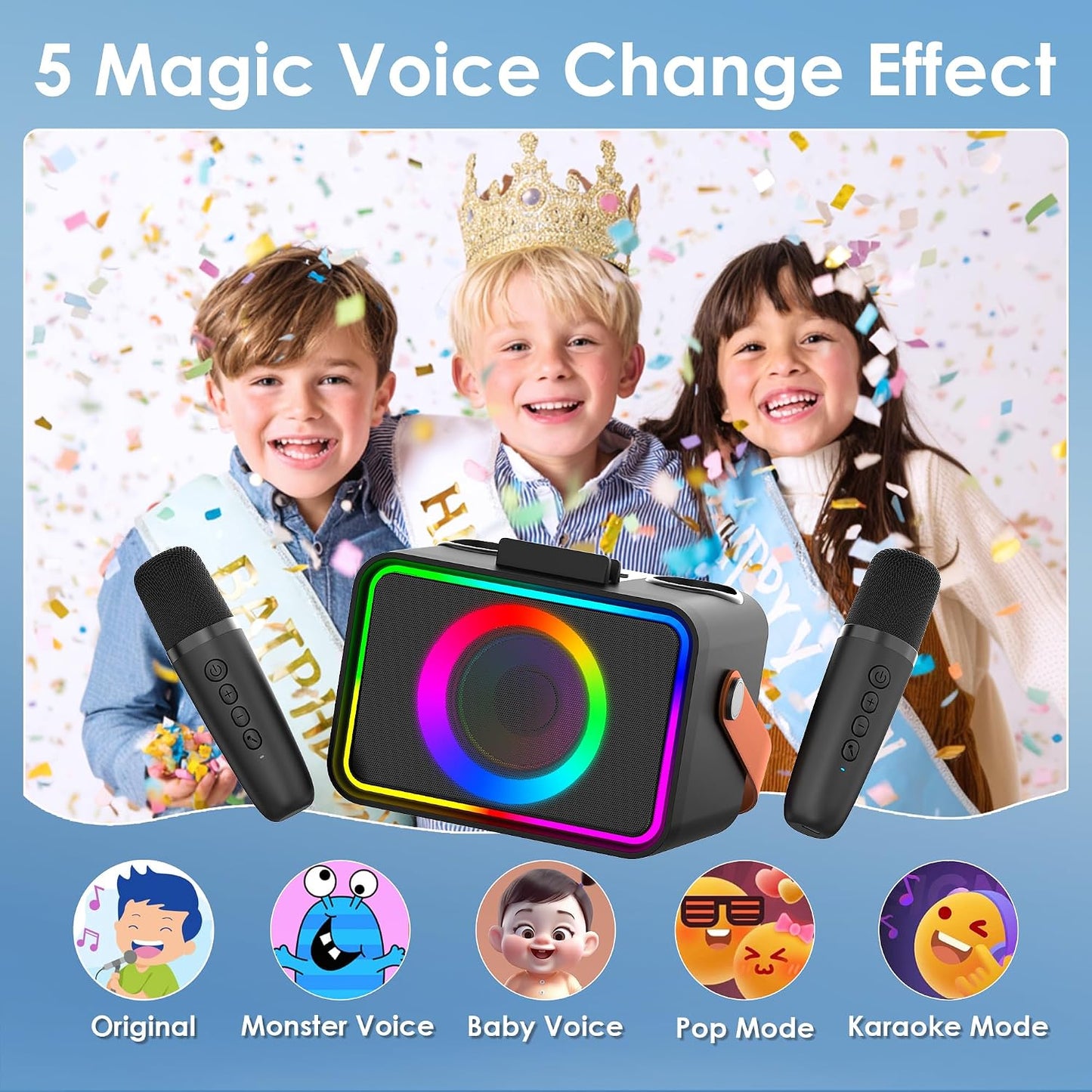 Máquina de karaoke para niños y adultos, altavoz Bluetooth, 2 micró...