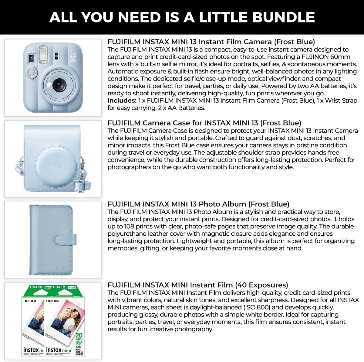 FUJIFILM INSTAX MINI 13 Cámara de película instantánea (azul escarc...