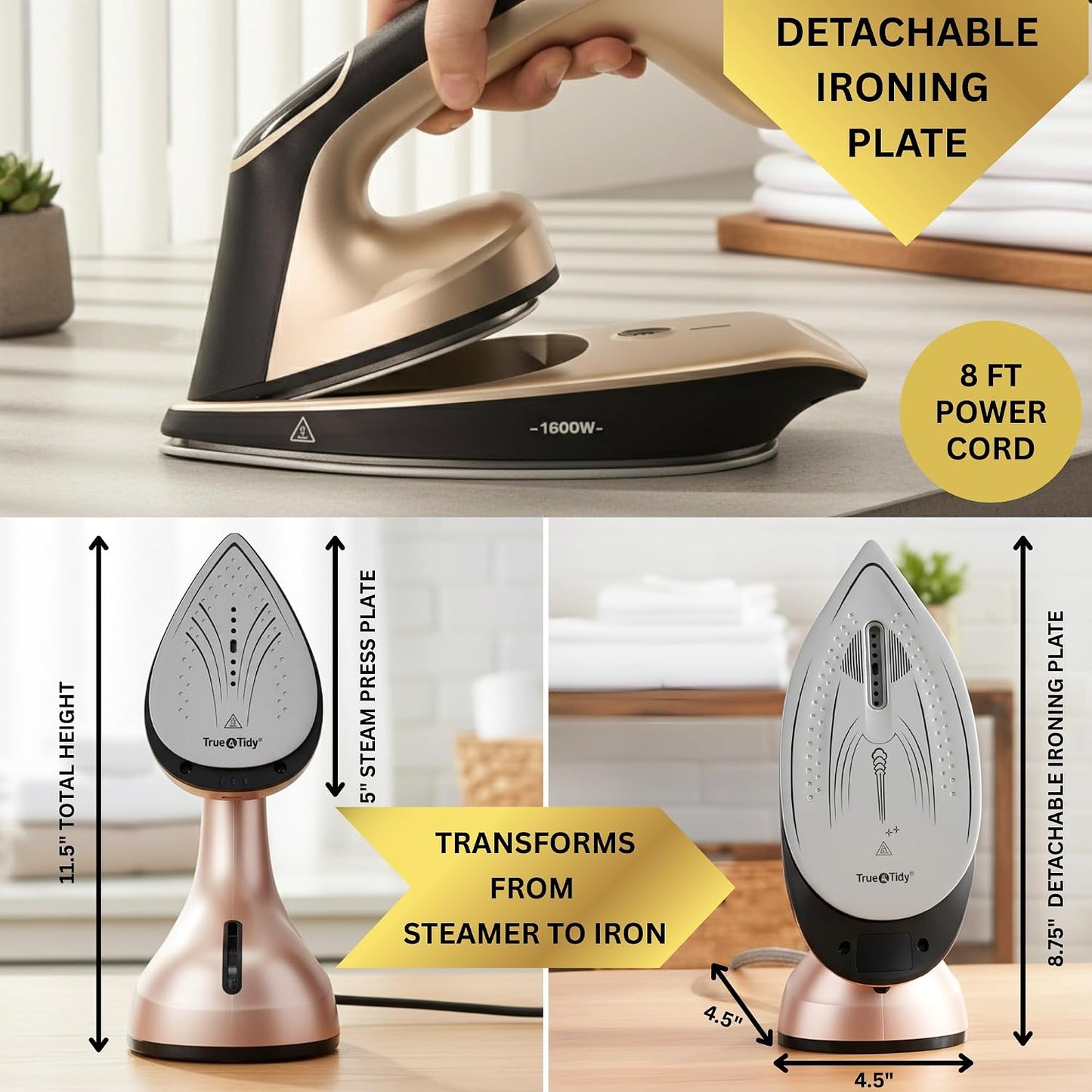 True &amp; Tidy DuoPress - Plancha 2 en 1 para ropa con suela desmo...