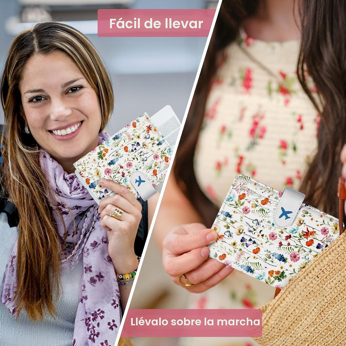Portapasajes para Esenciales de Viaje, Funda de Cuero con Bloqueo R...