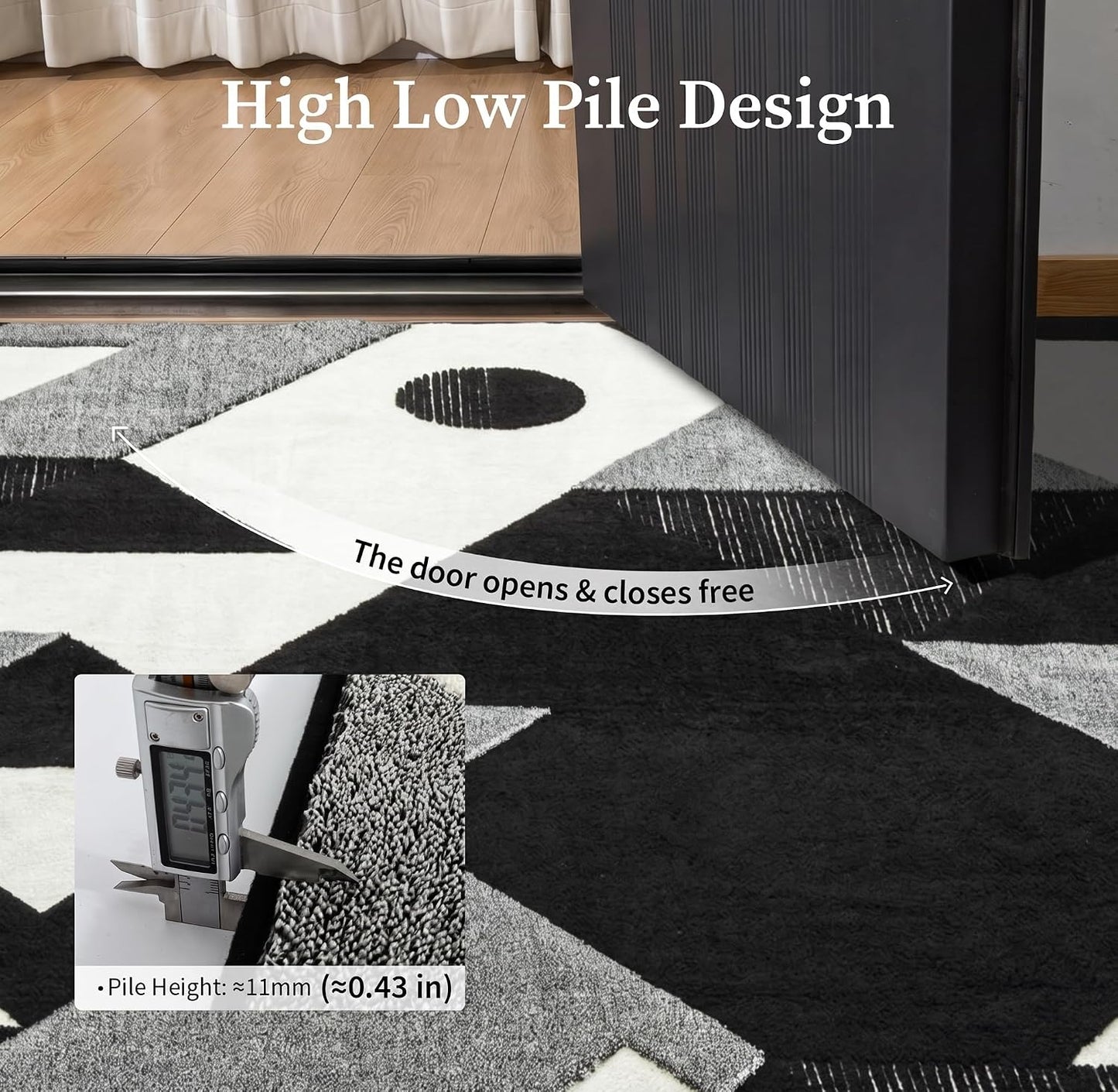 YIHOUSE Alfombra lavable de retazos geométricos modernos en blanco...