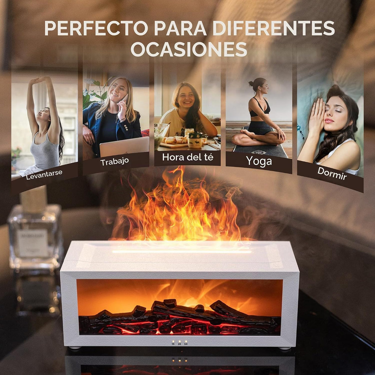 Difusor de aire con llama de chimenea TMEHM, humidificador de 7 col...