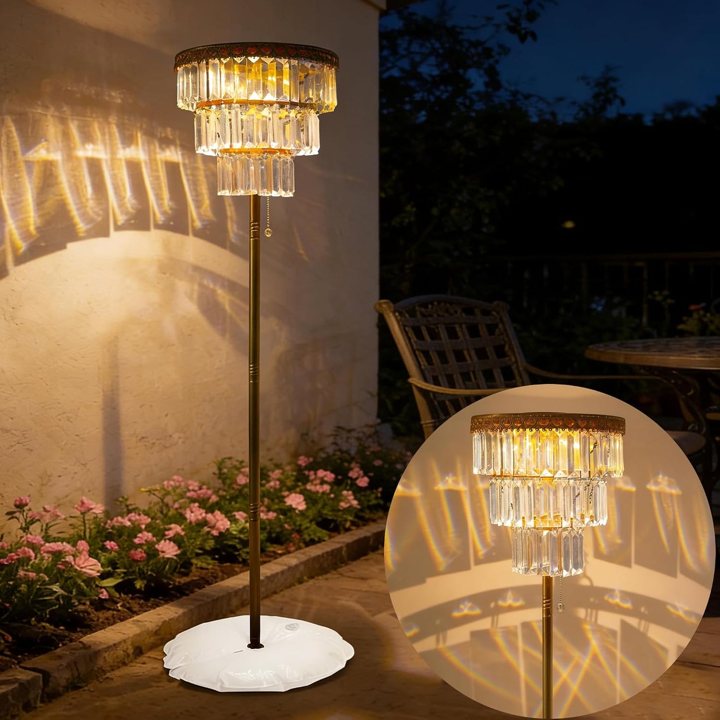 Lámpara de pie solar para exteriores, luz de cristal impermeable, r...