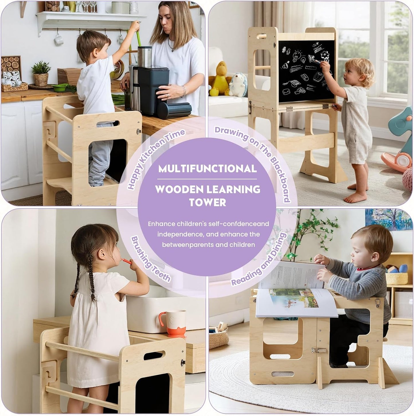 labebe Torre de pie para niños pequeños de 12M+, torre de aprendiza...