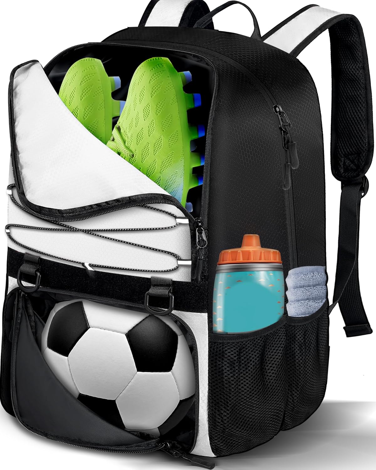 LOINTET Bolsa de fútbol juvenil, mochila de fútbol con compartiment...