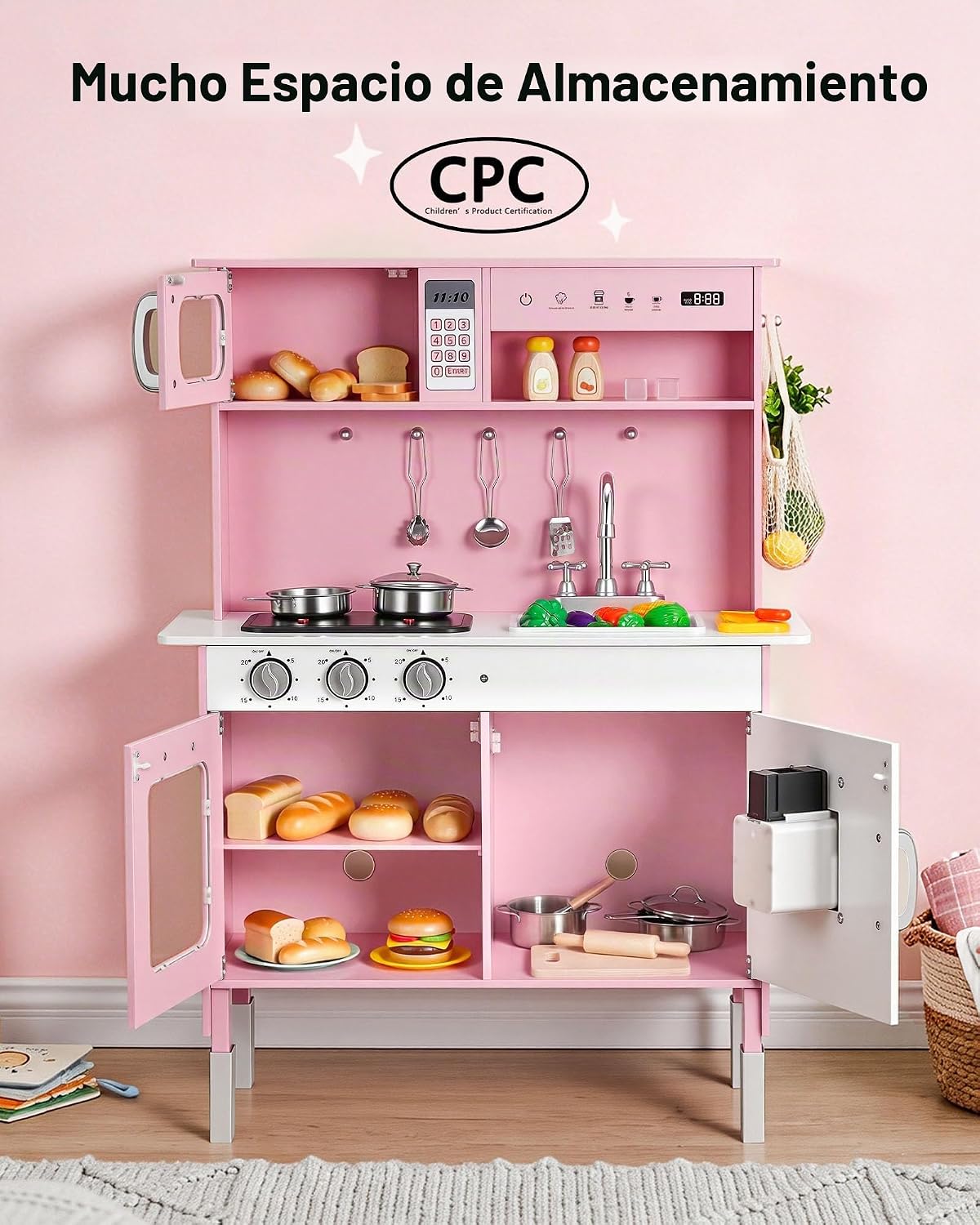 VEVOR Juego de cocina para niños, juego de cocina de madera para ni...